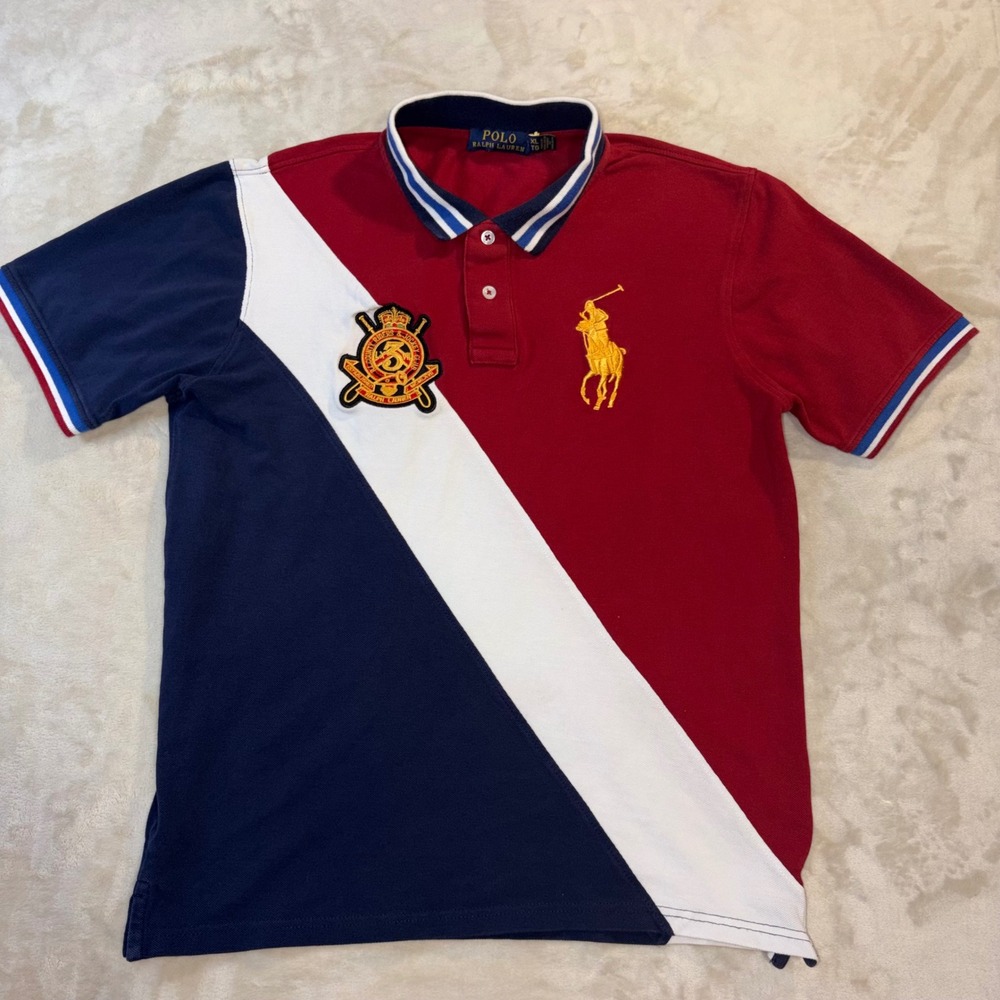 Polo Ralph Lauren Kids XL Big Pony Colorblock Crest Polo Shirt Red White Blue